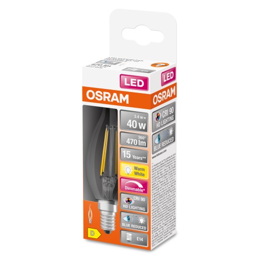 OSRAM LED plameňová žiarovka 3,4W = 40W E14 farba 2700