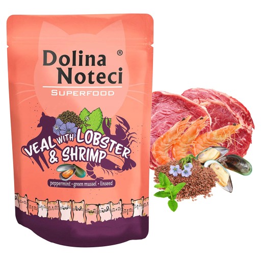 DOLINA NOTECI SUPERFOOD mokré krmivo pre mačky Teľací homár 85g
