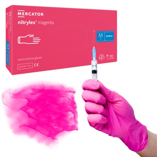 RUŽOVÉ MERCATOR NITRYLEX jednorazové rukavice MAGENTA AQL 1,5 veľkosť M 100 ks