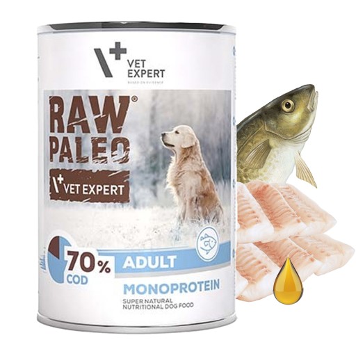 RAW PALEO Mono mokré krmivo pre psov Treska 400g