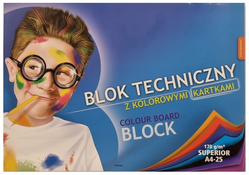 Farebný technický blok A4, 25 listov, mix farieb, hromadne farbený kartón