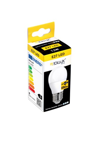 SOLLUX LED guľová žiarovka E27 4000K STUDENÁ 7,5W 690lm