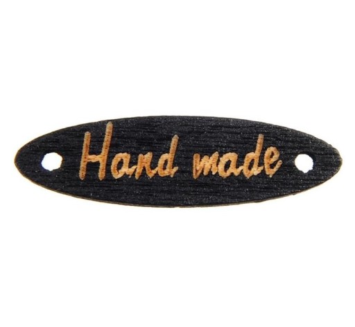 Drevená etiketa HAND MADE čierna 5 KS 1769