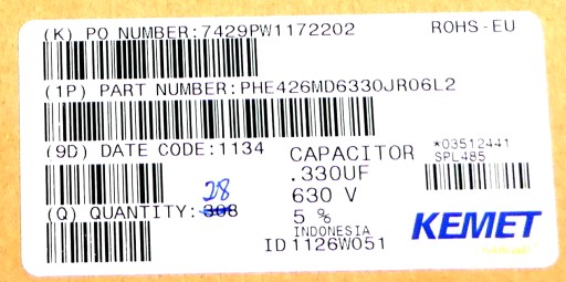 Fólia RIFA 330nF 0,33uF 5% 630V DC 10ks.