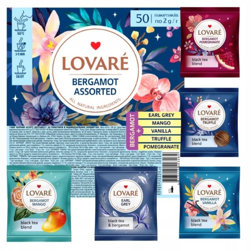 Bergamot Black Tea Assorted Lovare 50 kusov 5 príchutí Delicious