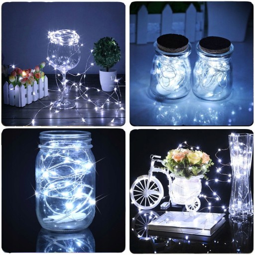 LED LAMPY, DRÔT NA BATÉRIU, 50 LED, BIELA FARBA