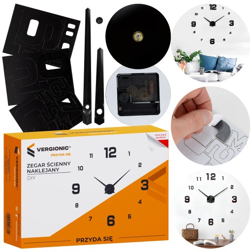 Nástenné hodiny nalepené na stenu Silent DIY LOFT Modern Black 40cm