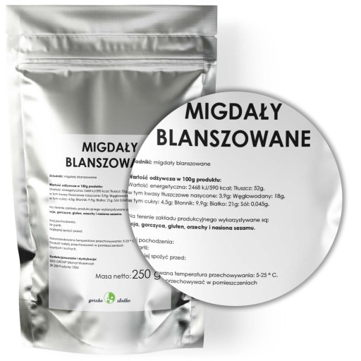 BLANŠOVANÉ MANDLE prírodné celé orechy 250g