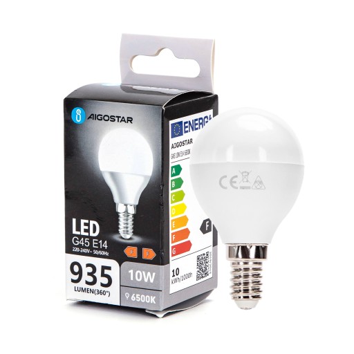 VÝKONNÁ MINI LED žiarovka E14 G45 10W 935lm studená 6500K