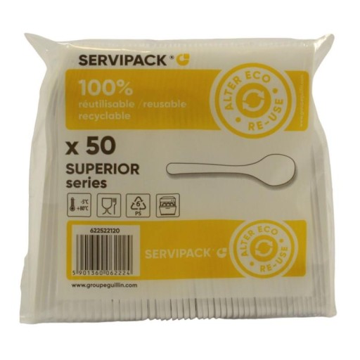 Plastová lyžička WHITE PREMIUM SUPERIOR, opakovane použiteľná, balenie 50 ks.