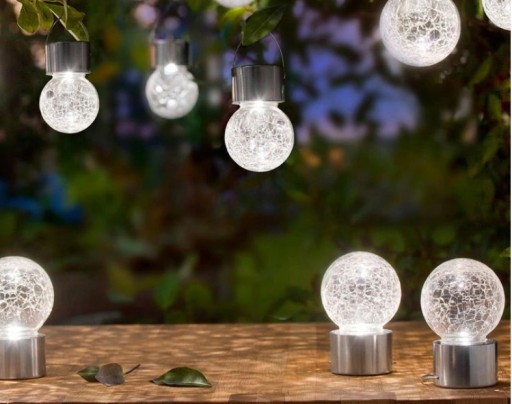 LED solárne guľové závesné sklenené záhradné svietidlo