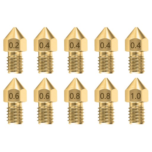 MIX SET 10x MK8 DÝZA MOSADZNÉ RÔZNE VEĽKOSTI - CREALITY ENDER 3 5 PRO V2