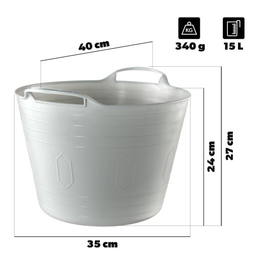 KADAX FLEXIBILNÝ PLASTOVÝ KOŠÍK NA PRÁDLO, UNIVERZÁLNY, 15L, ÚCHYTKY, ŠEDÝ