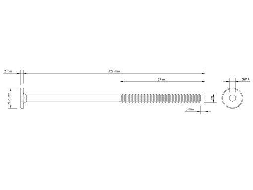 10X skrutka M6 x 120 mm plochá hlava na imbusový kľúč, nábytková skrutka metrická skrutka