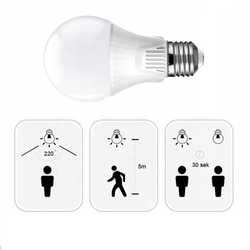 LED žiarovka s pohybovým a súmrakovým senzorom 9W KOBI