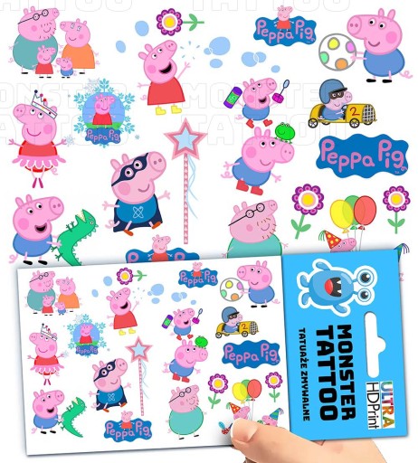 UMÝVAJÚCE DOČASNÉ TETOVANIE PRE DETI DETSKÉ PEPPA PIG ORIGINÁLNE DIZAJNY