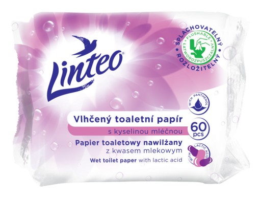LINTEO Lactic Acid vlhčený toaletný papier 60 ks ľahko rozpustný