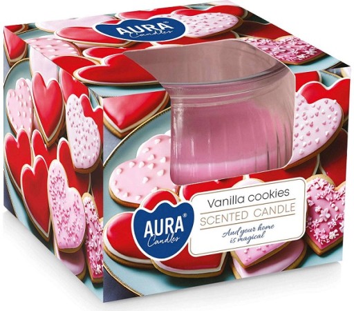 Vanilla Cookies vonná sviečka 18h malá sviečka pruhované sklo AURA