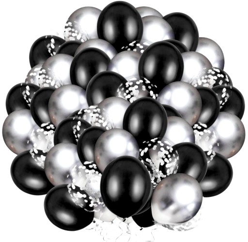 Silvestrovské balóny Silver Black Confetti 30 ks