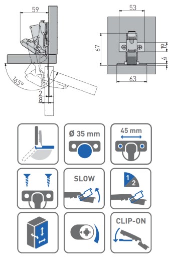 Hydraulický pánt PRESTIGE 165° tiché zatváranie GTV