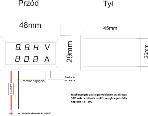 DIGITÁLNY VOLTMETER AMPÉRMETER 100V 10A ČER