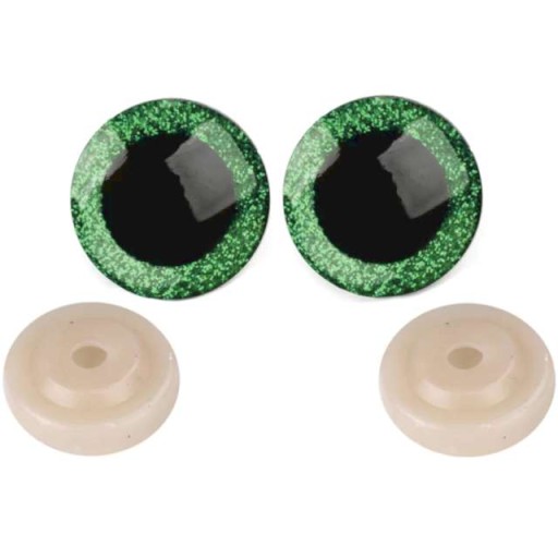 Bezpečné OČI GLITTER zelené 25 mm PLYŠ