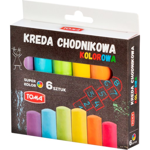 6-farebná chodníková krieda, okrúhla, bezprašná, hrubá TOMA
