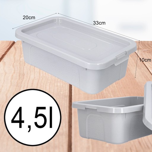 Organizér, plastová nádoba s vrchnákom, 4,5l box, svetlo šedá