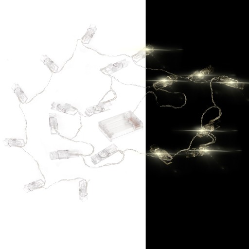 LED lampy, klipy, spony na fotografie, 1,5 m, 10 LED teplá biela, na batérie