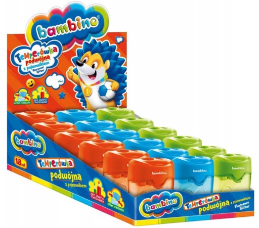 1 ks Dvojité strúhadlo na tenké a hrubé pastelky s nádobkou BAMBINO