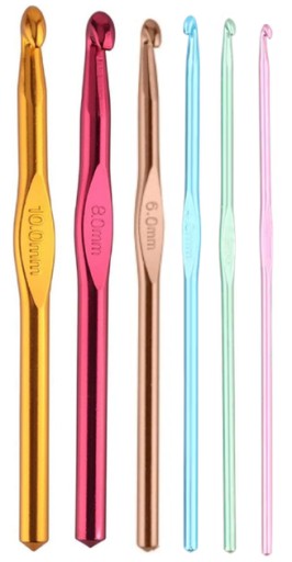 Hliníkové háčiky, farebné, od 3,0 mm do 10,0 mm, dĺžka 15 cm, FIO box