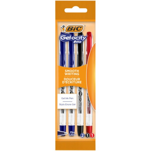 4ks x BIC Gel-ocity Stic gélové pero s jemným hrotom, rôzne farby