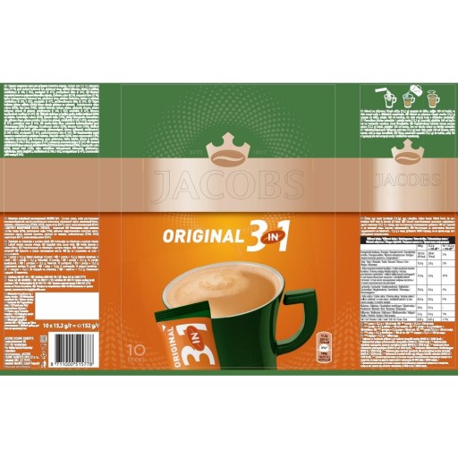 Jacobs Original instantná káva 3v1 Instantný kávový nápoj 20 ks
