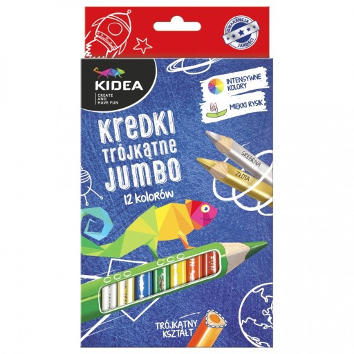 Hrubé trojuholníkové ceruzky, 12 farieb KIDEA