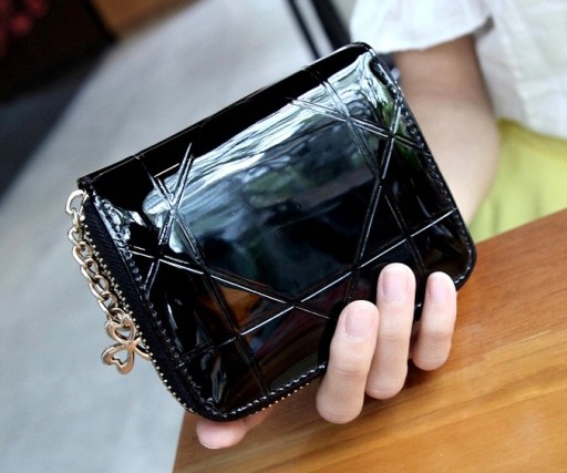 BLACK Prešívaná Dámska kožená peňaženka, PURSE, malá, Lakovaná