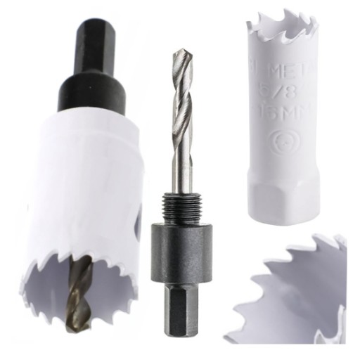 Dierovacia píla na drevo a kov, 16mm bimetalová korunka + sada HEX adaptérov