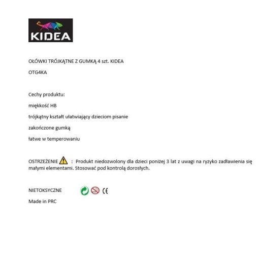 Kidea trojhranné ceruzky s gumou HB 4 ks