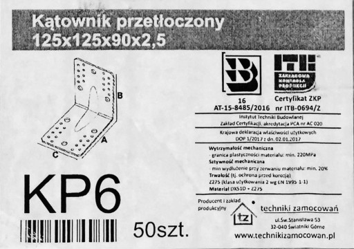 Konektor Tesársky štvorhran 125x125x90x2,5 KP6