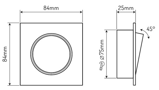 Stropné svietidlo 50 mm štvorcové, nastaviteľné. MR16 BIELA