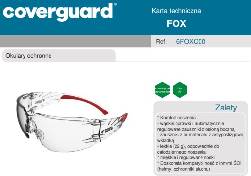 COVERGUARD OCHRANNÉ OKULIARE POLYKARBONÁT UV FOX CLEA