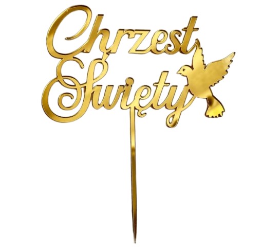 Krstný krstina s holubicou 12cm Krstný topper PLEXI ZLATÉ zrkadlo