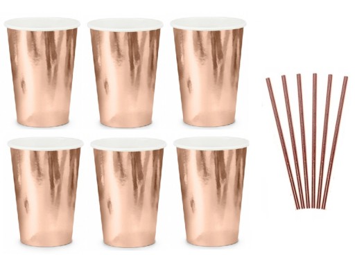 Hrnčeky Hrnčeky Rose Gold 6 kusov Slamky zadarmo