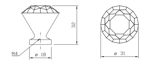 Krištáľový nábytkový gombík krištáľový chróm FI 31 mm H-32 mm - GKS004 AMIX