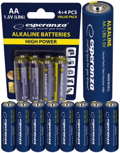ESPERANZA POWERFUL AA alkalické batérie Dlhá životnosť bez ortuti a kadmia x 8