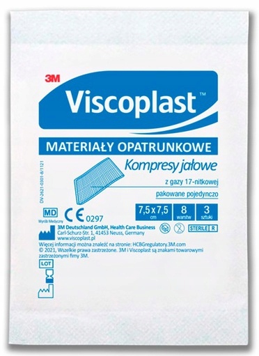 VISCOPLAST STERILNÉ MERAČE KOMPRESY 7,5X7,5 CM 3 KS. x3 BALENIA = 9 KS