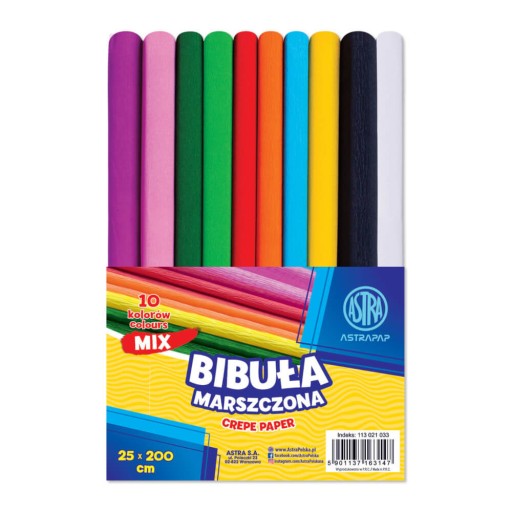 Krimpovaný krepový papier 20g/m2 sada 10 farieb 25x200cm ASTRA