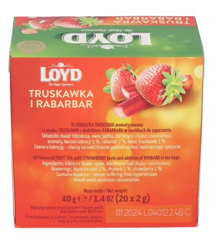 Ovocný čaj Jahoda Rebarbora Ovocný výkon teplý a studený LOYD 20 t.