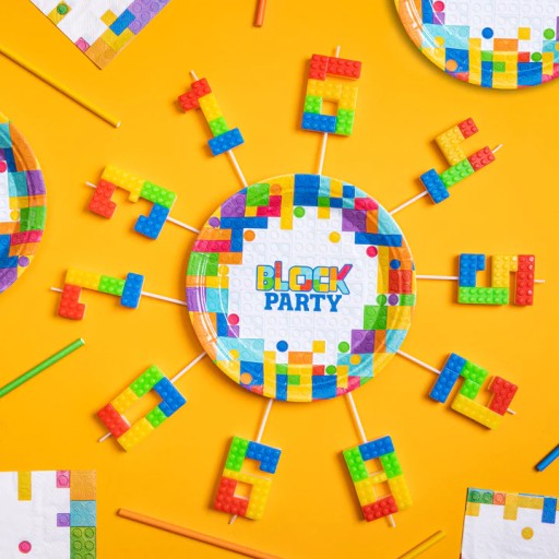 Papierové slamky BLOCKI PartyPal, farebné, 19,7 cm, 10 kusov