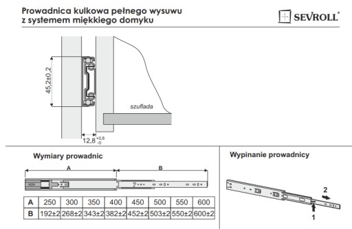 Guľôčkové vedenie Sevroll 350 Full Extension l-350 h45 Súprava Soft Quiet Close