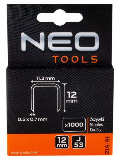 Čalúnnické sponky pre odberač typ J/53, 12mm, 1000 ks NEO 16-512